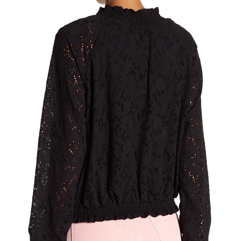 Sanctuary New IN BLOOM Eyelet Bomber Zip-Up Jacket XL Womens Topper Cotton BLACK - Picture 6 of 16